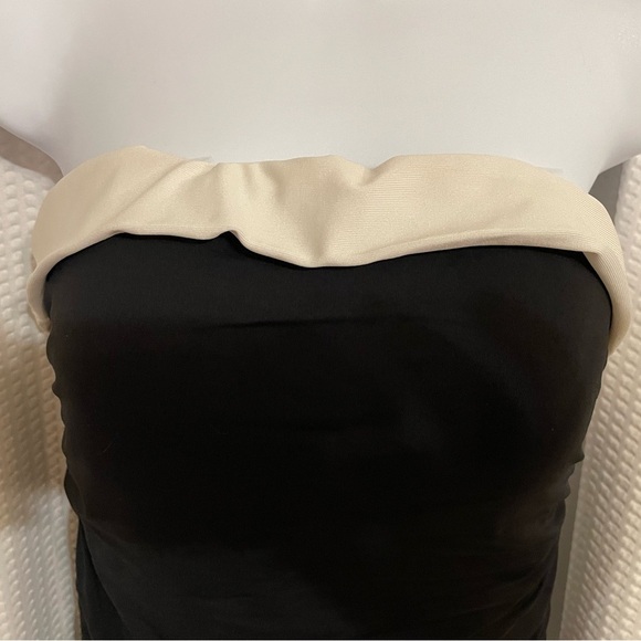 Chaps Black With White Trim Tuxedo Strapless One-piece Swimsuit Size 12 - Picture 2 of 7